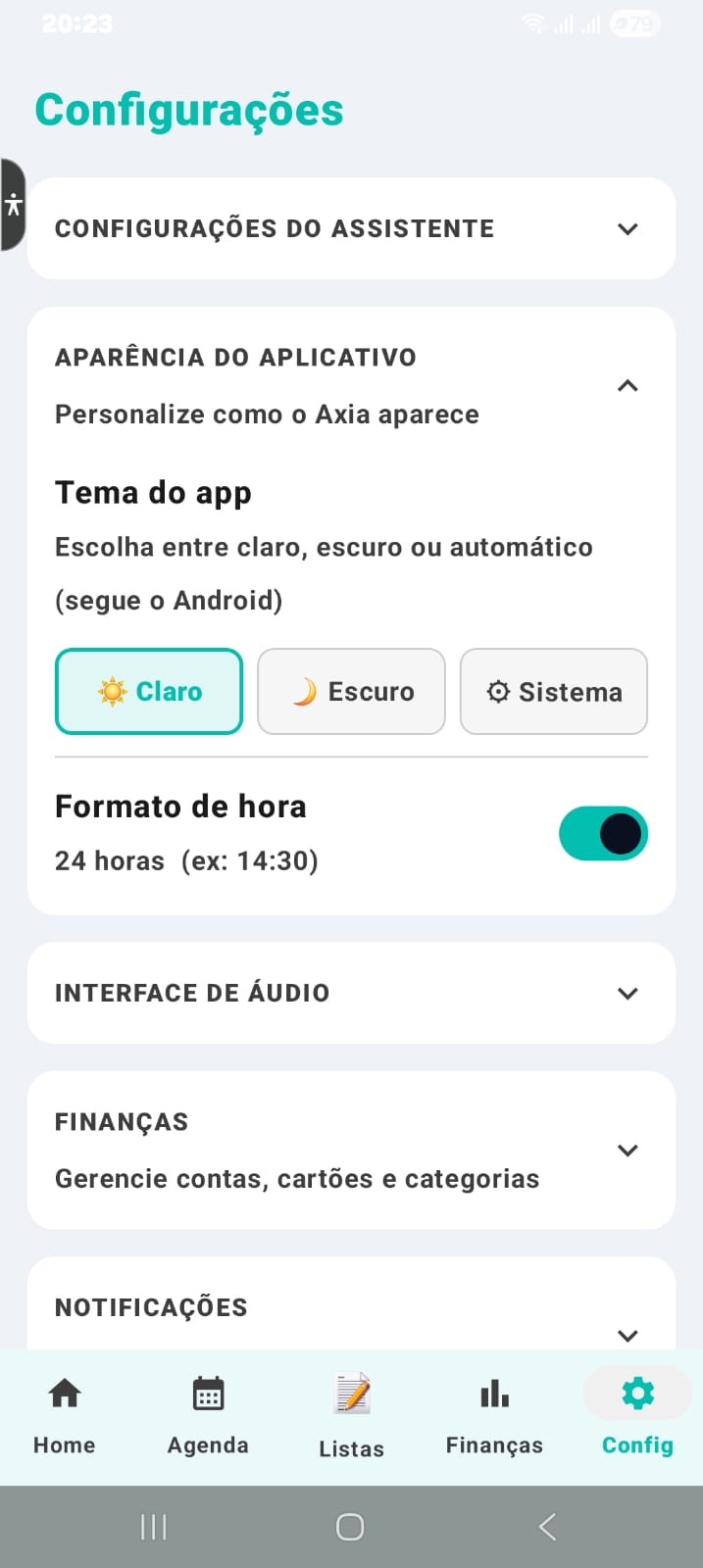Axia — Configurações